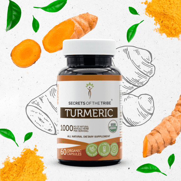 Secrets Of The Tribe Turmeric Organic Capsules Dietary Supplement, Natural Herbal Capsules for Joint Support, Certified Organic Turmeric (Curcuma longa) Dried Root, 60 Capsules