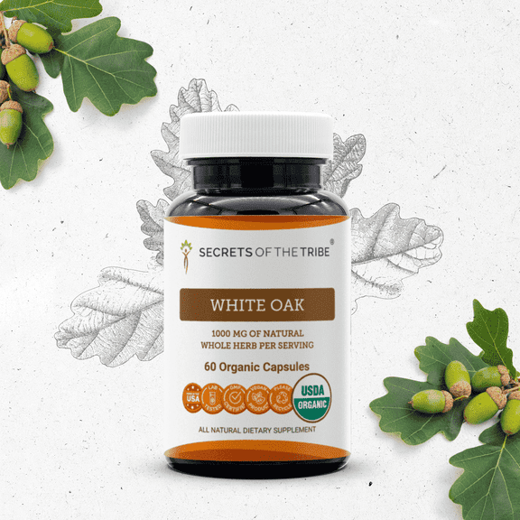 Secrets Of The Tribe White Oak Organic Capsules Dietary Supplement, Natural Herbal Capsules for Digestive Support, Certified Organic White Oak (Quercus alba) Dried Bark, 60 Capsules