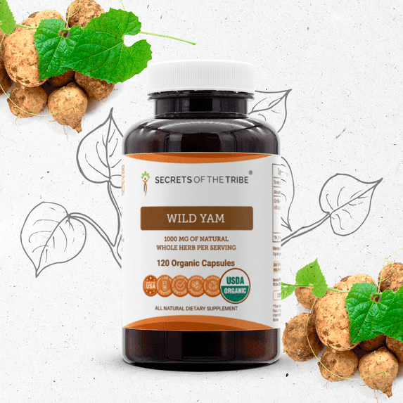 Secrets Of The Tribe Wild Yam Organic Capsules Dietary Supplement, Natural Herbal Capsules for Hormonal Balance Support, Certified Organic Wild Yam (Dioscorea villosa) Dried Root, 120 Capsules