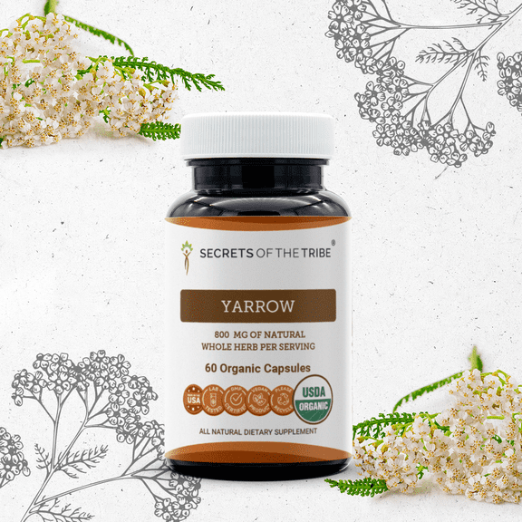 Secrets Of The Tribe Yarrow Organic Capsules Dietary Supplement, Natural Herbal Capsules for Immune Support, Certified Organic Yarrow (Achillea millefolium) Dried Leaf and Flower, 60 Capsules
