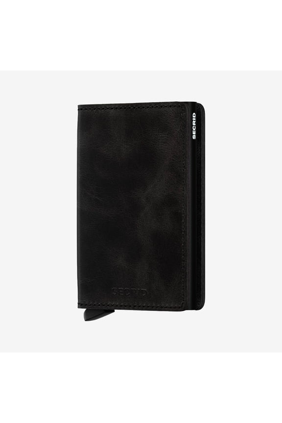 Men's Slim Wallet Genuine Leather RFID Card Case, Crisple Black