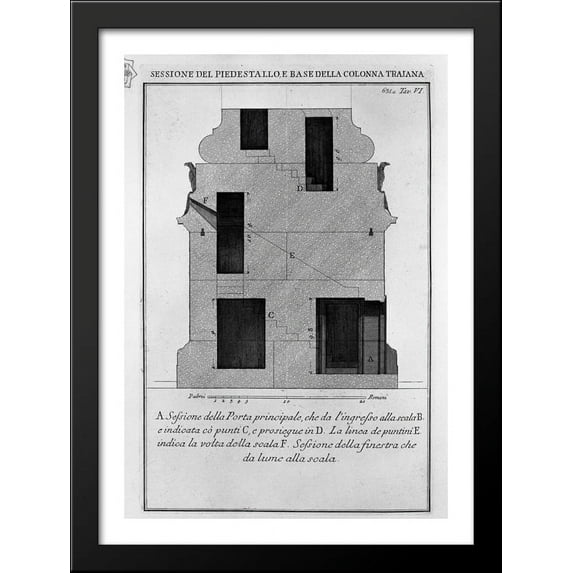 Section as above, the main door and window 28x38 Large Black Wood Framed Print Art by Giovanni Battista Piranesi