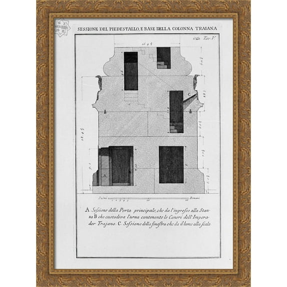 Section of the pedestal of Trajan column, the main port and first order of steps 28x38 Large Gold Ornate Wood Framed Canvas Art by Giovanni Battista Piranesi
