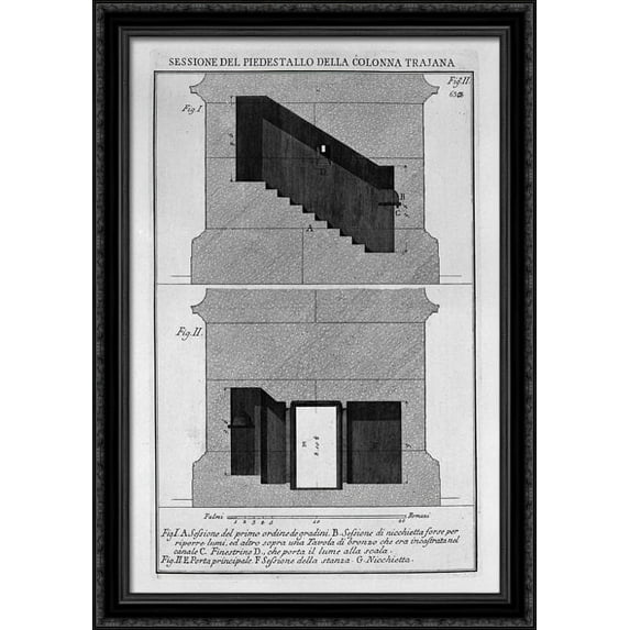 Section of the pedestal and base of the column itself, the main door and window 28x40 Large Black Ornate Wood Framed Canvas Art by Giovanni Battista Piranesi