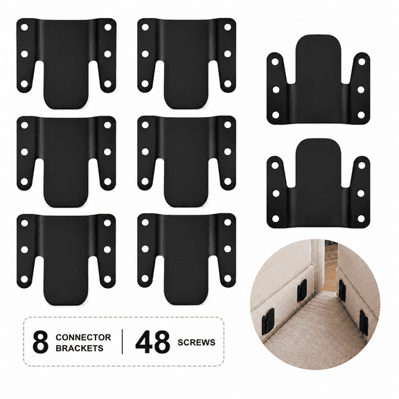 Sectional Couch Connectors, 4 Sets 8 Pieces Black Metal Sofa Connector Brackets with Screws, Interlocking Furniture Hardware for Modular Sectional Sofas