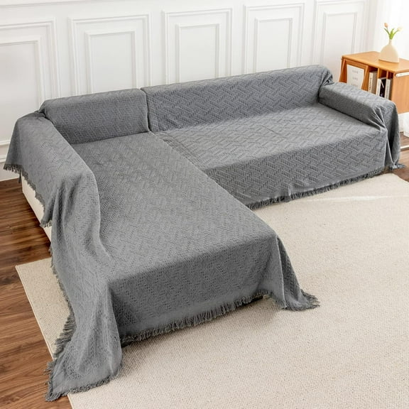 Sectional Couch Covers, 2 Pieces Sectional Sofa Cover, L Shaped Couch Covers, Couch Cover for Sectional Sofa (X-Large, 63" x 110" + 71" x 118, Dark Grey)