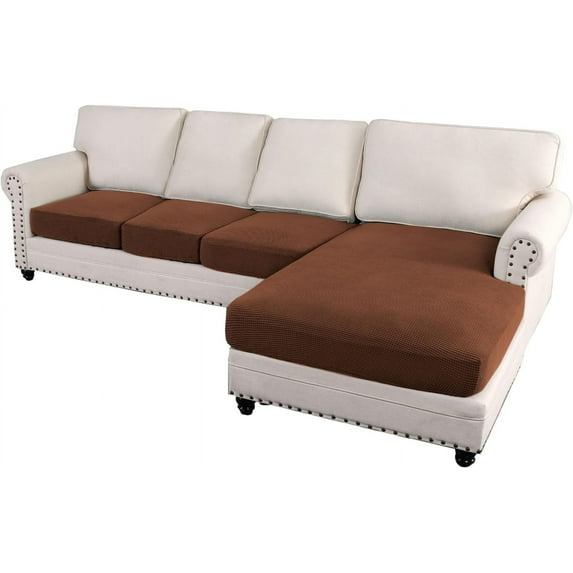 Sectional Couch Covers 4 Pieces Sofa Seat Cushion Covers L Shape Separate Cushion Couch Chaise Cover for Both Left/Right Sectional Couch (Seat Only: 1 Chaise + 3 Sofa, Caramel)
