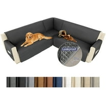 HDCAXKJ 100% Waterproof Sectional Corner Sofa Covers Quilted Couch Covers Non Slip L Shape Sofa Slipcovers with Pockets Furniture Protector for Pets Kids,Large,Dark Gray