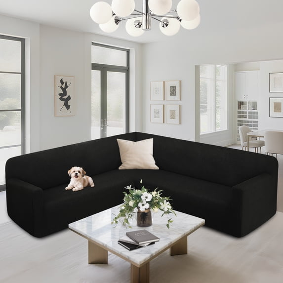 HDCAXKJ Sectional Corner Sofa Covers in Black L Shaped Couch Covers Jacquard Stretch Sofa Covers for Living Room Non Slip Sectional Couch Slipcovers Furniture Protector,Extra Large