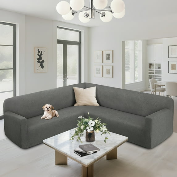 HDCAXKJ Sectional Couch Covers L Shaped Sofa Cover Stretch Jacquard Corner Sofa Covers for Living Room Non Slip Sectional Couch Slipcovers Furniture Protector,Extra Large,Dark Grey