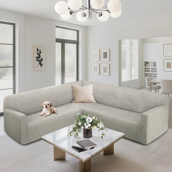 HDCAXKJ Sectional Couch Covers L Shaped Sofa Cover Stretch Jacquard Corner Sofa Covers for Living Room Non Slip Sectional Couch Slipcovers Furniture Protector,Extra Large,Sliver Gray