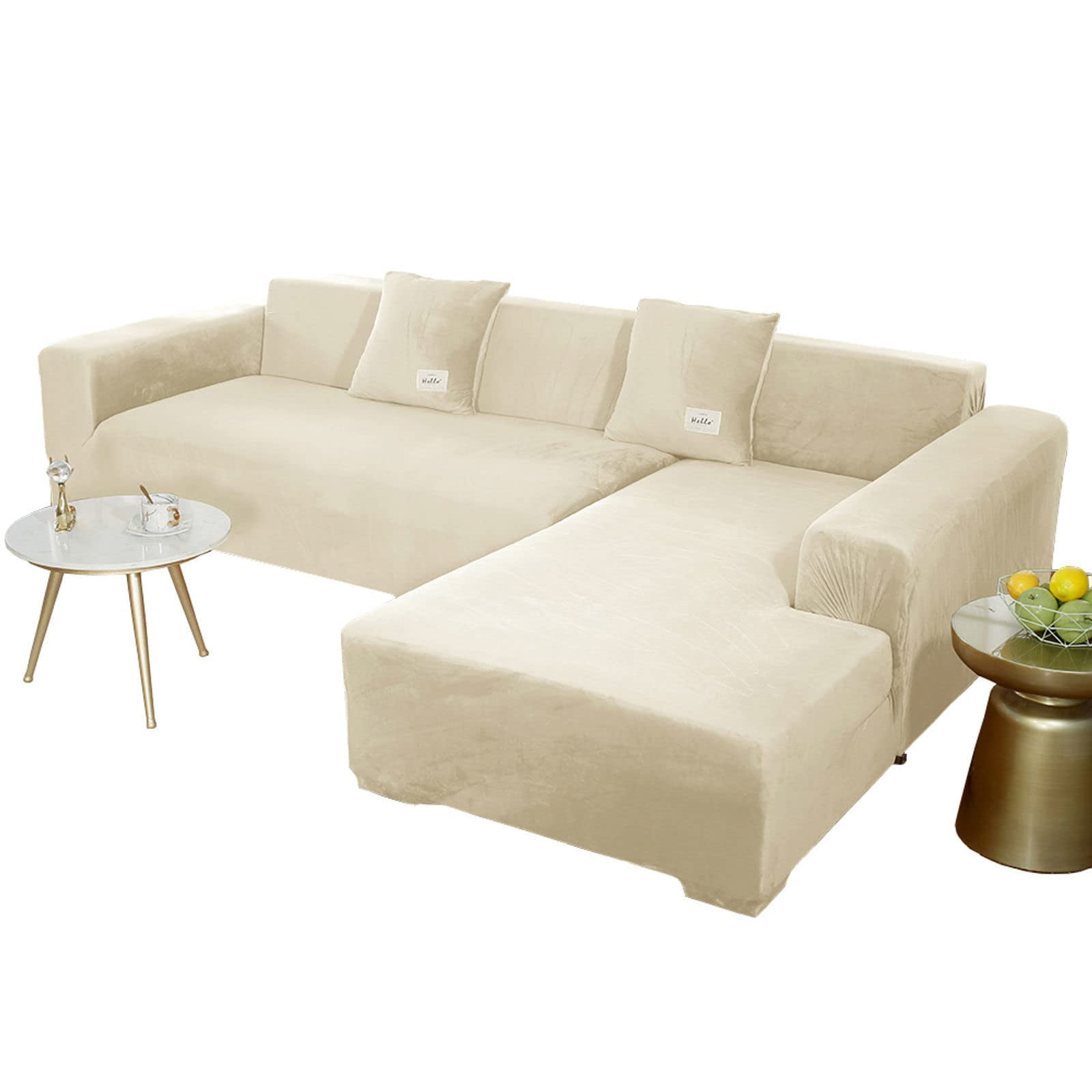 Sectional Couch Covers, Stretch Sofa Cover Velvet L-Shaped Sofa Cover Soft Non Slip Furniture Protector for Corner Sofa-Pink-3 Seater+3 Seater
