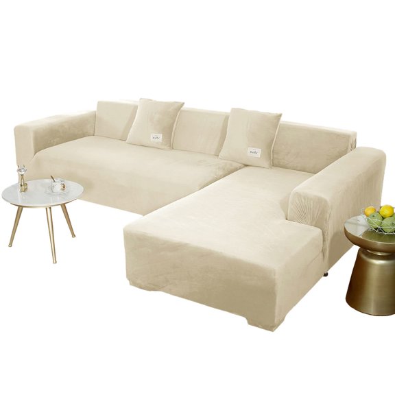 Sectional Couch Covers, Stretch Sofa Cover Velvet L-Shaped Sofa Cover Soft Non Slip Furniture Protector for Corner Sofa-Pink-3 Seater+3 Seater