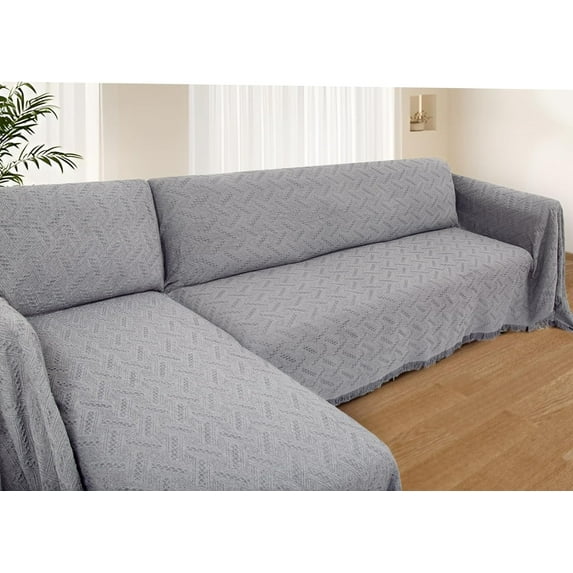 Sectional Couch Covers for Sectional Sofa L Shaped Sofa Cover Blanket 2 Pieces L Shape Furniture Protector for Pets Dogs (Light Grey, XXX-Large)