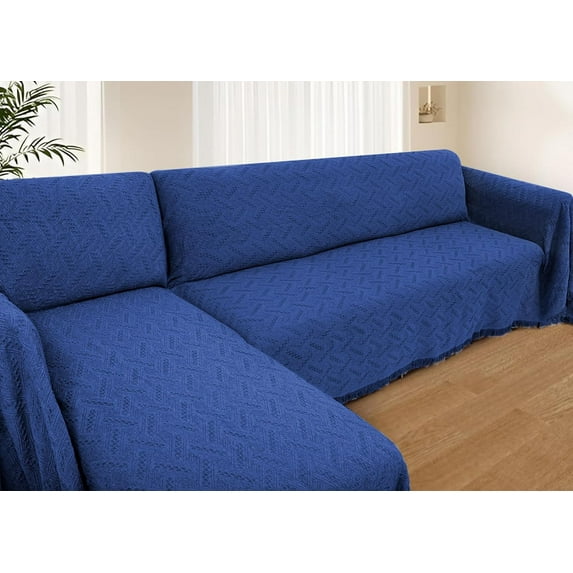 Sectional Couch Covers for Sectional Sofa L Shaped Sofa Cover Blanket 2 Pieces L Shape Furniture Protector for Pets Dogs(Navy, XX-Large)