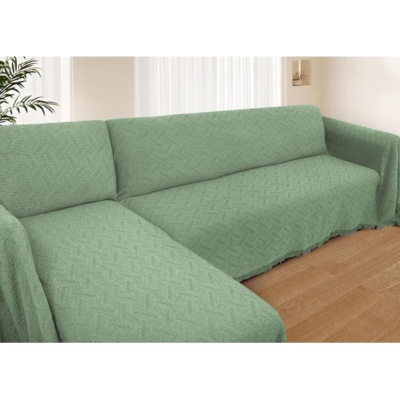 Sectional Couch Covers for Sectional Sofa L Shaped Sofa Cover Blanket 2 Pieces L Shape Furniture Protector for Pets Dogs(Sage, X-Large)