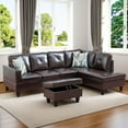 thumbnail image 1 of Sectional Couch, L Shaped Couch with Storage Ottoman, Leather Sofas for Living Room Apartment, Modern 3 Piece Sofa Set, Right Chaise, Brown, 1 of 7