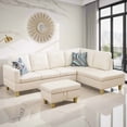 thumbnail image 1 of Sectional Couch, L Shaped Couch with Storage Ottoman, Leather Sofas for Living Room Apartment, Modern 3 Piece Sofa Set, Right Chaise, White, 1 of 5