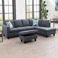 thumbnail image 1 of Sectional Couch for Living Room Furniture Sets, Dark Grey Flannelette L Shape Living Room Sofa with Chaise and Storage Ottoman 3 Piece Using for Apartment, Office, Bedrooms (Facing Right Chaise), 1 of 6