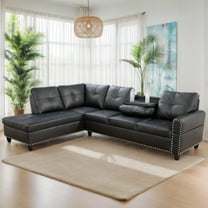 Sectional Couch for Living Room Furniture Sets, Faux Leather L Shape Living Room Sofa with Chaise 2 Piece Using for Apartment, Office, Bedrooms, Black(Facing Left Chaise)