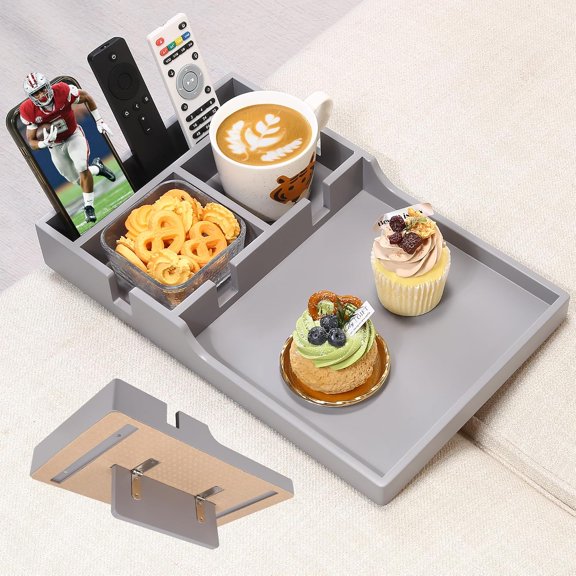 Sectional Couch Table Insert for Middle Seat Bamboo Gray – Fold-Flat Tray for Armless Sofas & Sectionals, Holds Drinks, Snacks, Phones, Remotes