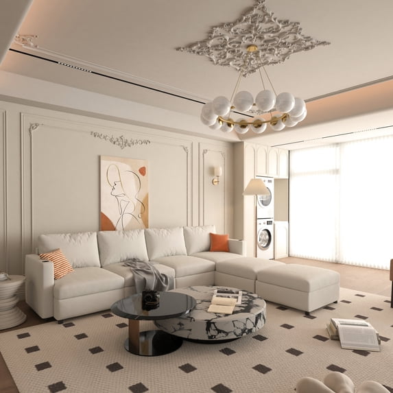 Sectional Couch with Large Storage Space / Versatile Ottoman Placement