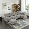 thumbnail image 1 of Sectional Couches for Living Room, 110" L-Shaped Couch Convertible Sectional Sofa Couch with Movable Ottoman and Side Pockets, 3-Seat Small Couch for Small Space, Lounge, Apartments, Light Grey, 1 of 8