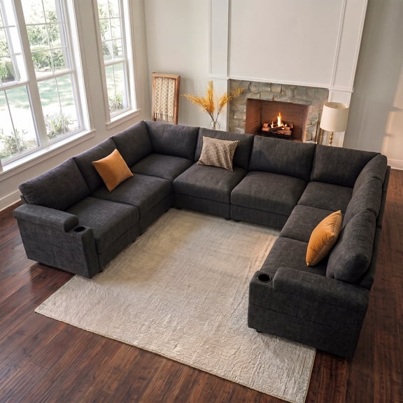 Modular Sectional Sofa,Modern Chenille U Shaped Cloud Couches,Deep Seat Sofa,Convertible L Shaped Corner Couches for Living Room, Apartment,Office,8 Seat,Gray