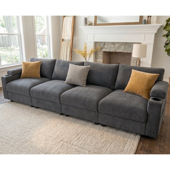 Oversized Modular Sectional Sofa,Cloud Couch Set 4-Seat Chenille Modular Sectional Sofa with Deep Seat,for Living Room Bedroom Apartment