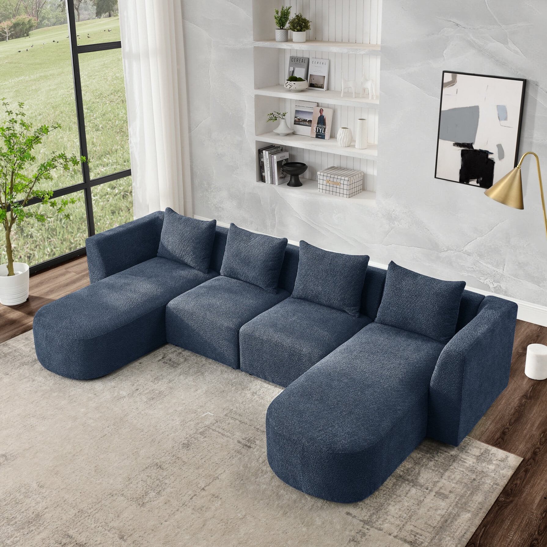 Sectional Couches Sofa, Modern UShaped Couch with 2 Single Seats and 2