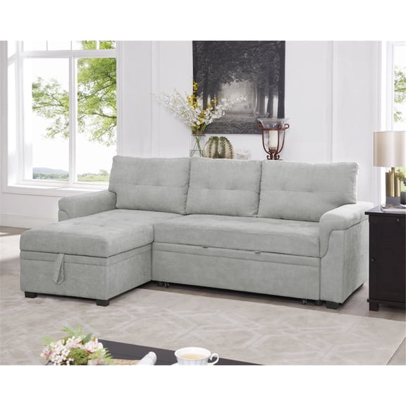 Laura Gray Velvet Sectional Sleeper Sofa Bed with Storage Chaise, Pull Out Couch