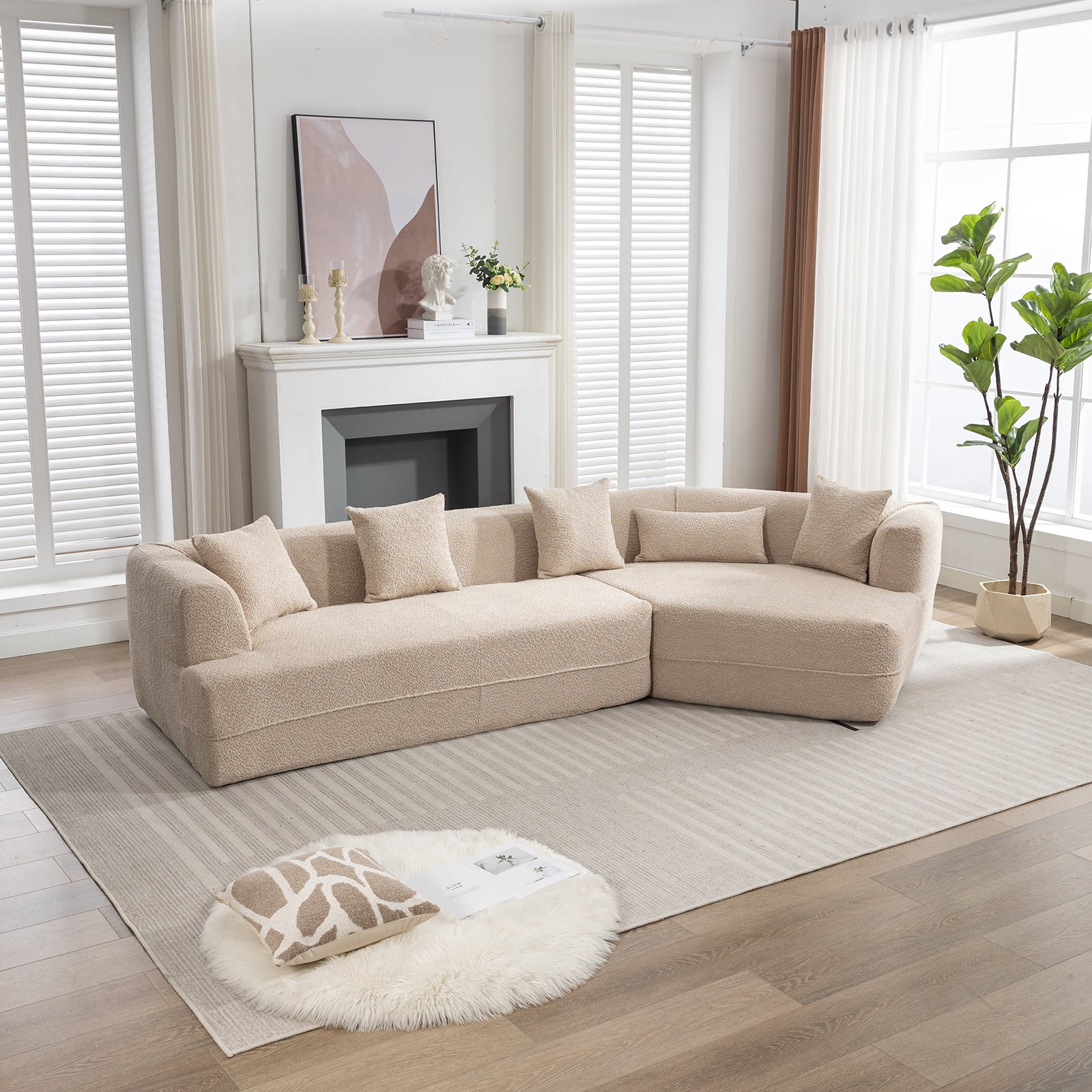 View of Sectional Modular Sofa Set Minimalist Upholstered L Shaped Cloud Couch ...