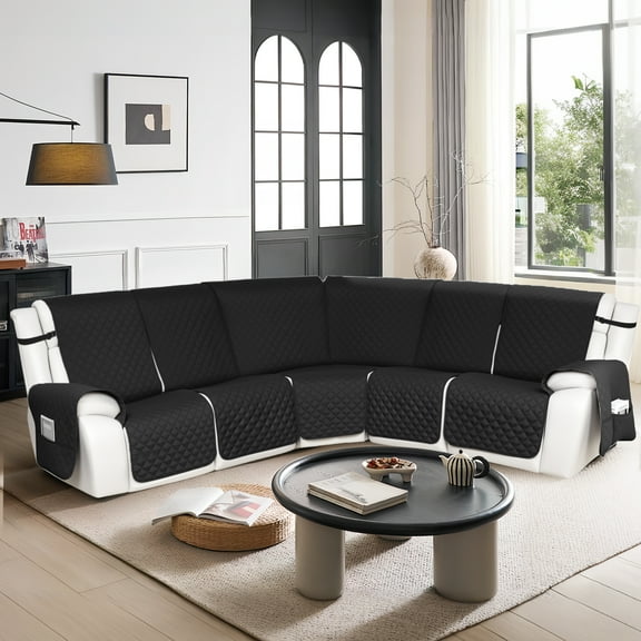HDCAXKJ 100% Waterproof Reclining Sectional Couch Covers L-Shape Recliner Sofa Cover 5 Seat, Black