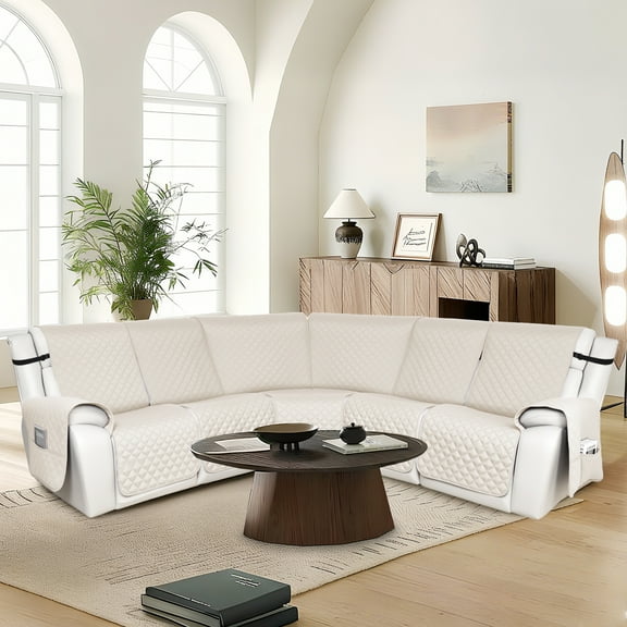 HDCAXKJ 100% Waterproof Reclining Sectional Couch Covers L-Shape Recliner Sofa Cover 5 Seat, Cream White