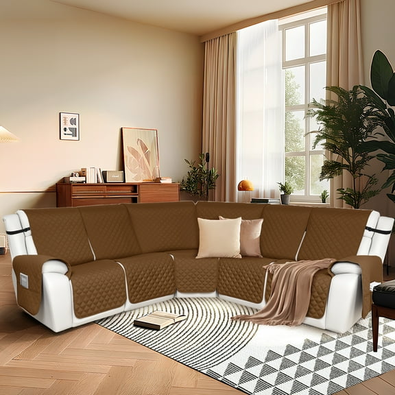 HDCAXKJ 100% Waterproof Reclining Sectional Couch Covers L-Shape Recliner Sofa Cover 5 Seat, Brown