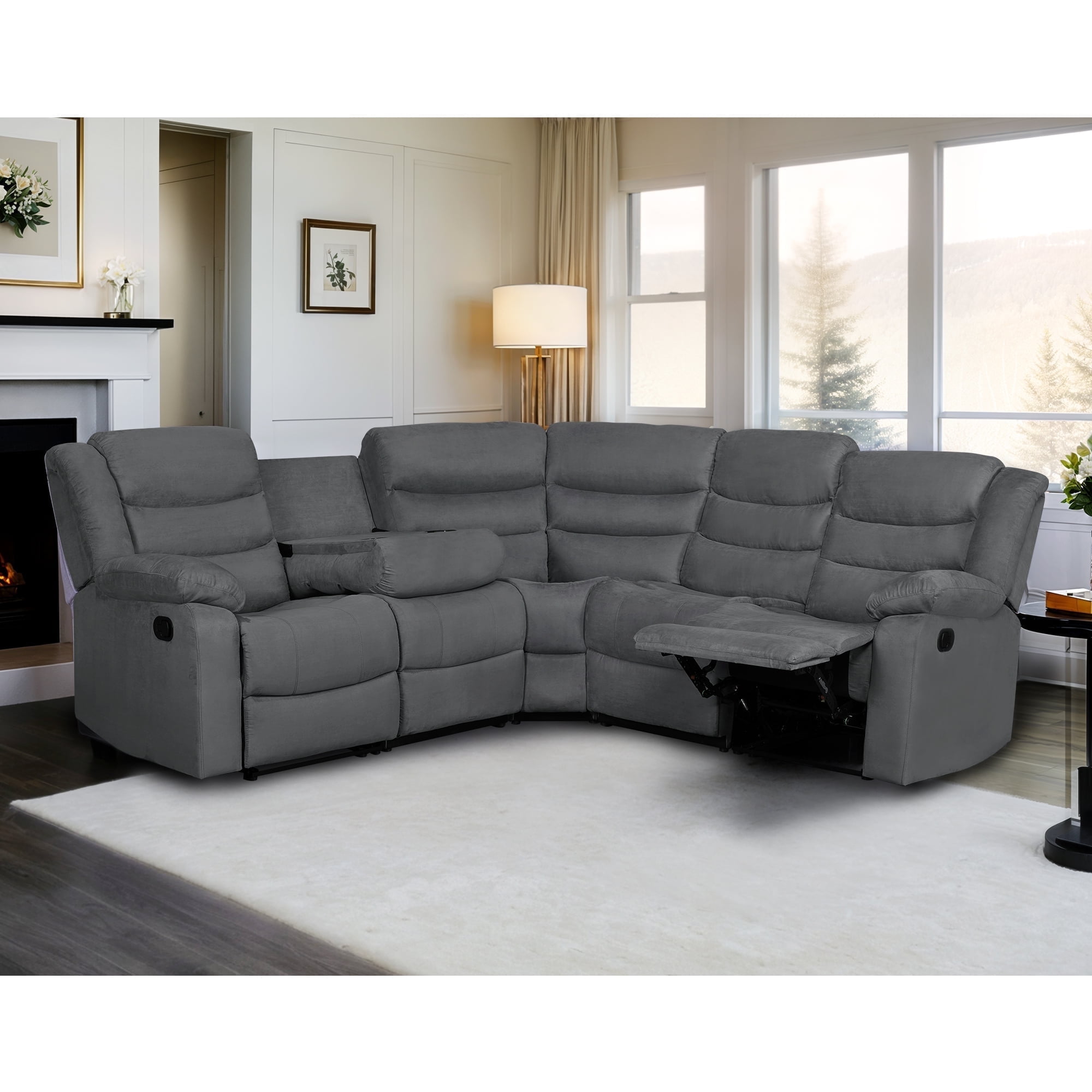 Sectional Reclining Sofa, 5-Seats Microfabric Manual Sectional