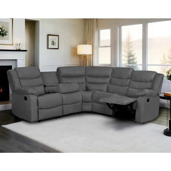 Sectional Reclining Sofa, 5-Seats Microfabric Manual Sectional Couches with Cup Holders for Living Room, Small Recline Sofa Living room Furniture Sets