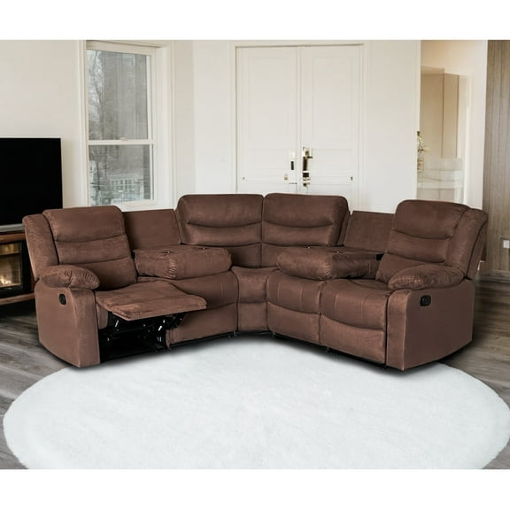 Sectional Reclining Sofa, 5-Seats Microfabric Manual Sectional Couches with Cup Holders for Living Room, Small Recline Sofa Living room Furniture Sets