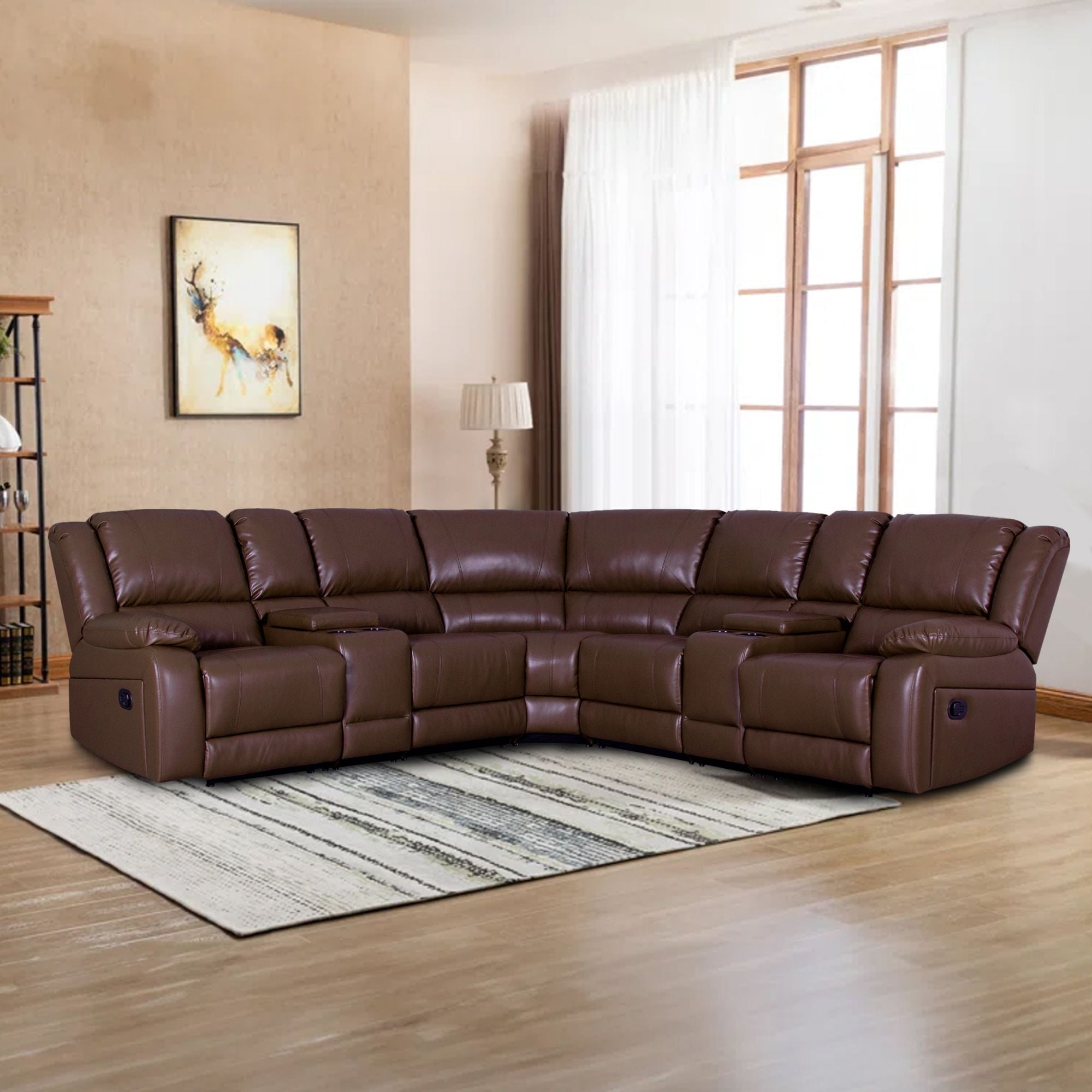 Sectional Reclining Sofa, Manual PU Leather Sectional Couches for ...