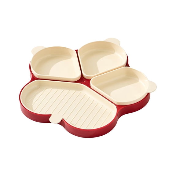 Sectional Round Plastic Serving Tray/Platter, Multi-Grid Snack Plate, Compartment Serving Tray for Dried Fruit Nuts Candies and Appetizers for Parties and Family Gatherings - Red
