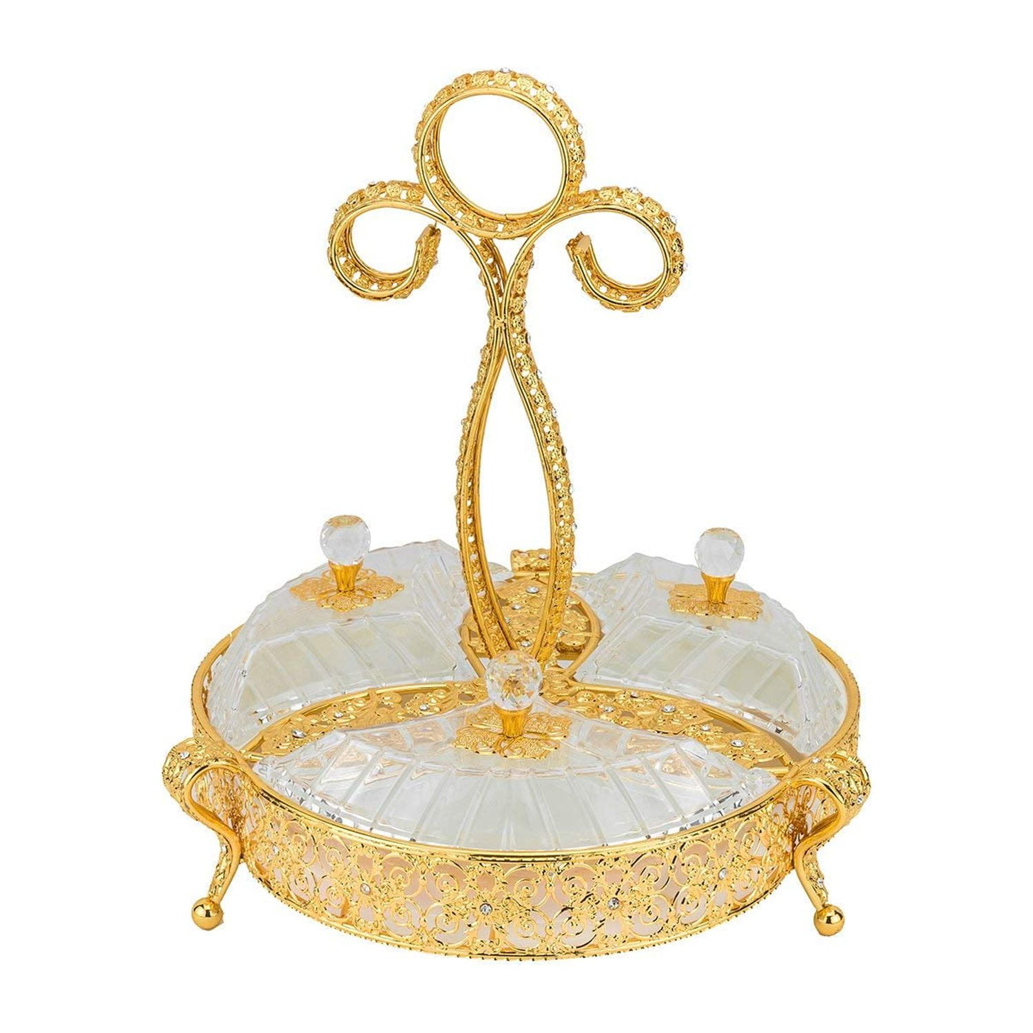 Sectional Serving Tray with 3 Removable Ceramic Dish Dip Bowls