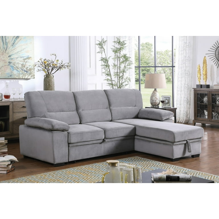 Sectional Sleeper Sofa Bed Convertible L Shaped Couch with Pull Out Bed Velvet Reversible Sleeper Sectional Sofa with Storage Chaise Corner Sofa for
