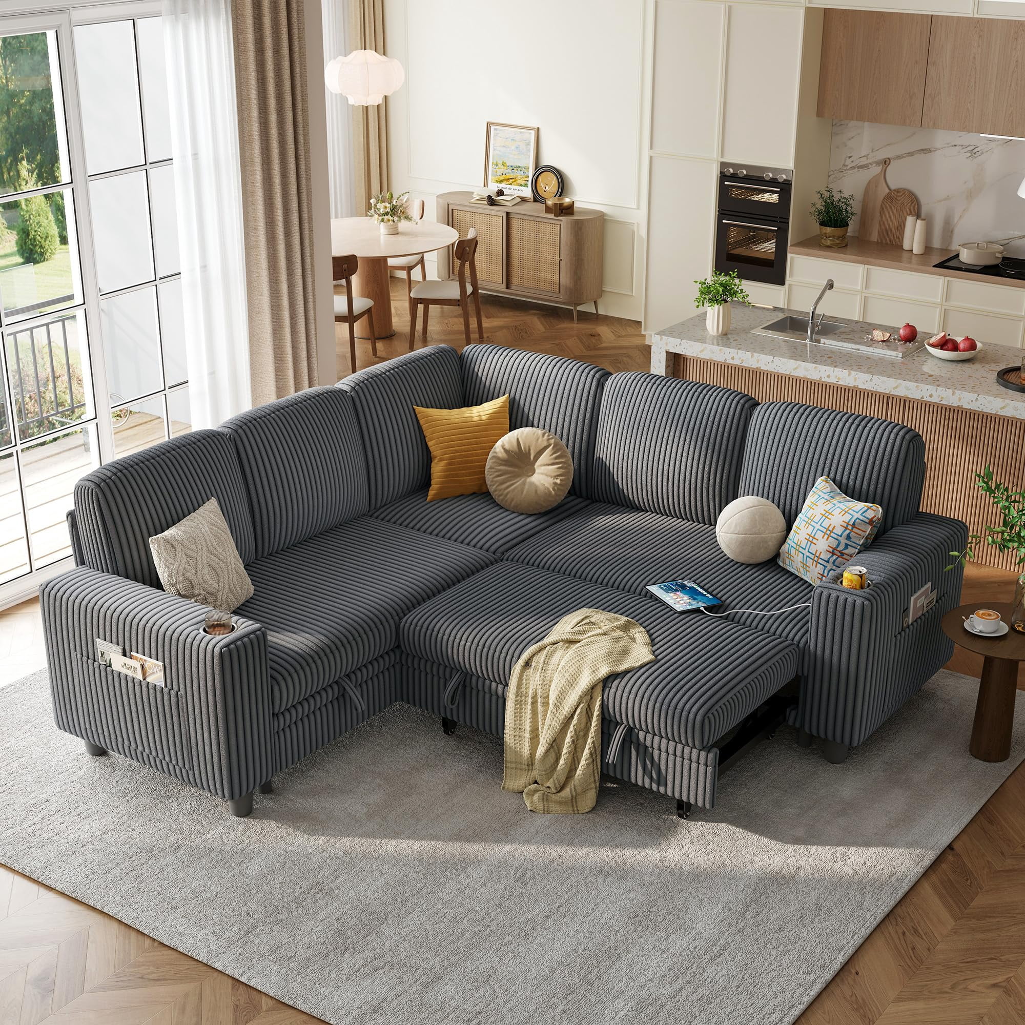 Sectional Sleeper Sofa with Pull Out Couch Bed - Convertible Plush