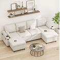 thumbnail image 1 of Sectional Sleeper Sofa U shaped Charging Couch with Usb Storage Chaise Reversible Pull Out Bed for Small Space,Beige, 1 of 10