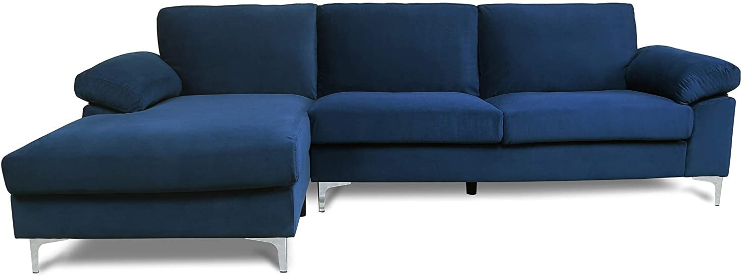 Sectional Sofa, 3 Seats Sofa Couch Large Velvet Fabric Sectional Sofa L