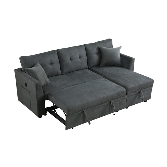 Sectional Sofa Bed L-Shaped Sofa Couch Bed with USB Port, Reversible Sofa Couch Sleeper with Pull Out Bed, Chaise with Storage, Pull Out Couch for Living Room