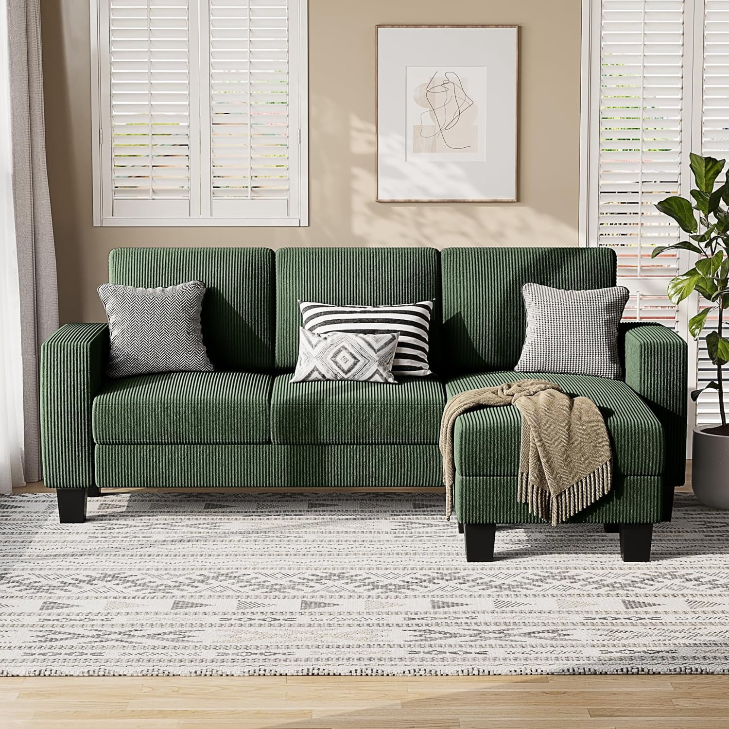 Sectional Sofa Couch, 3 seat L-Shaped Small Sofa with Movable Ottoman ...
