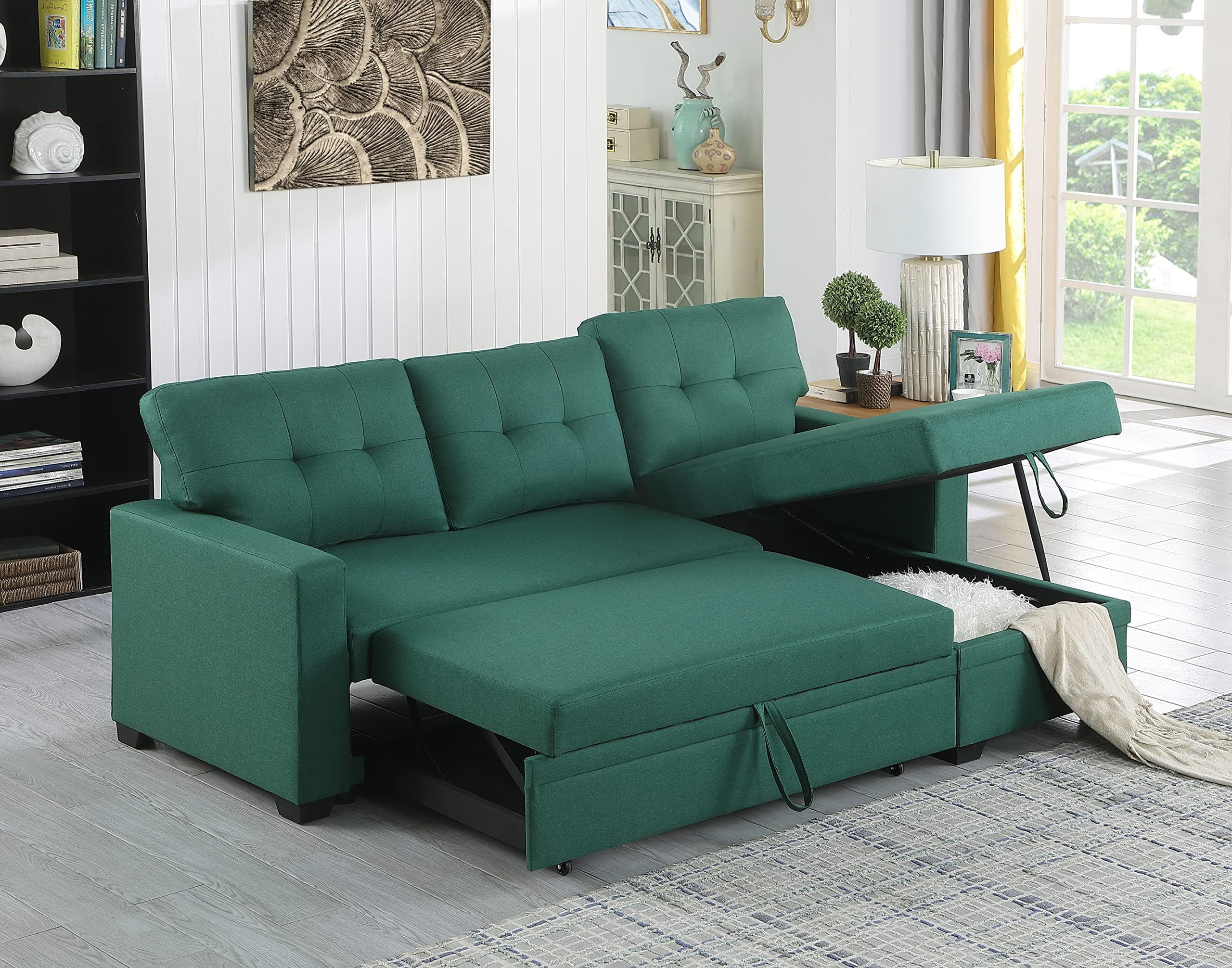 Sectional Sofa Couch, 4in1 Sleeper Sofa Bed with Reversible Storage