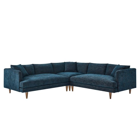 Sectional Sofa Couch, Azure Navy Blue, Fabric, Living Kitchen Cafe Bistro Hospitality Restaurant, Modern Contemporary HB36284
