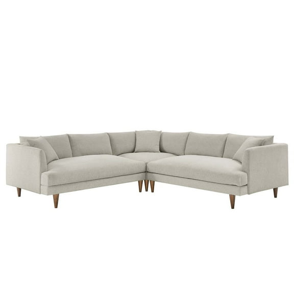 Sectional Sofa Couch, Ivory White, Fabric, Living Kitchen Cafe Bistro Hospitality Restaurant, Modern Contemporary HB36285